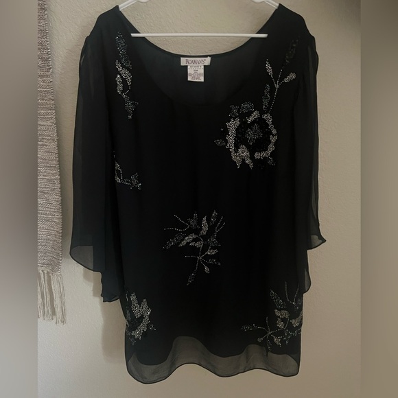 Romans Woman's Blouse Tunic black Beaded Size 22W Plus Open Sleeve - Picture 2 of 13